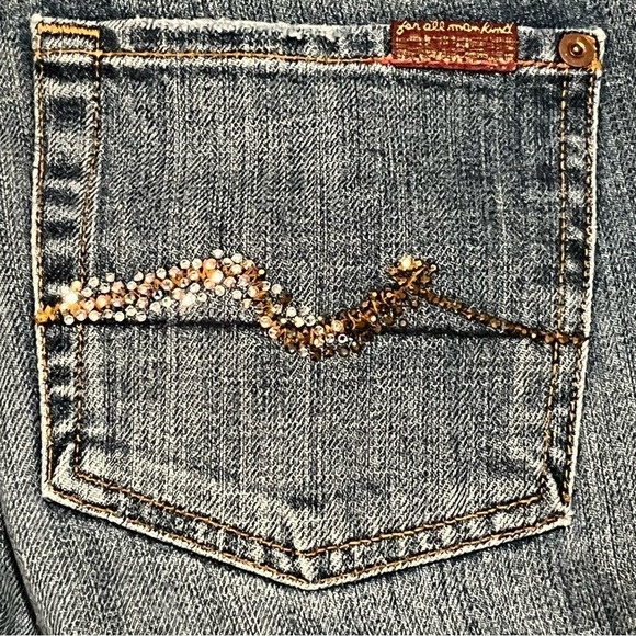 7 For All Mankind Jeans Womens Size 29 Blue Crop Bootcut Denim Rhinestone - Picture 10 of 14